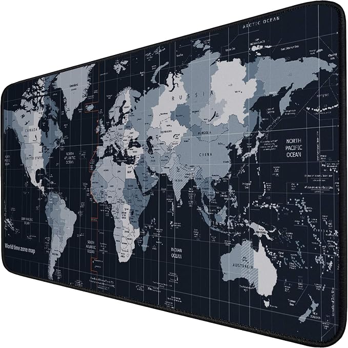 Gaming Mouse Pad, Large Extended Desk Mouse Pad, Non-Slip Spill-Resistant Mousepad with Special-Textured Surface, Anti-Fray Stitched Edges for Esports Pros Gamer Office - Map by Hsmienk