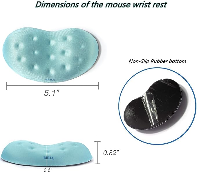 BRILA Ergonomic Memory Foam Mouse Wrist Rest Support Pad Cushion for Computer, Laptop, Office Work, PC Gaming - Massage Holes Design - Wrist Pain Relief (Aquamarine Mouse Wrist Rest) - Image 3
