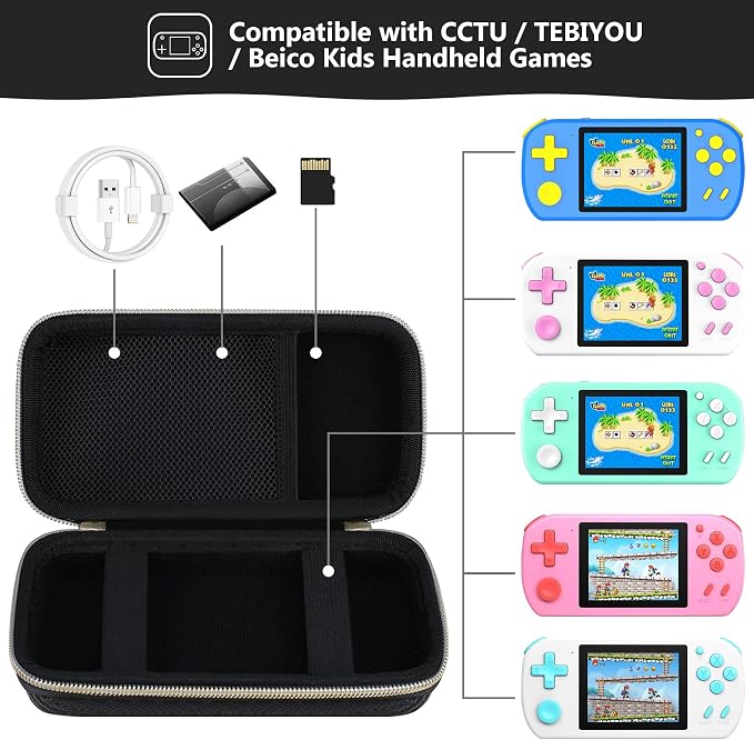 Supmay Carrying Case Compatible with CCTU / TEBIYOU Kids Handheld Games Preloaded 218 Retro Video Games, Portable Gaming Electronic Toys Storage Holder Travel Bag with Mesh Pocket, Black(Star) - Image 2