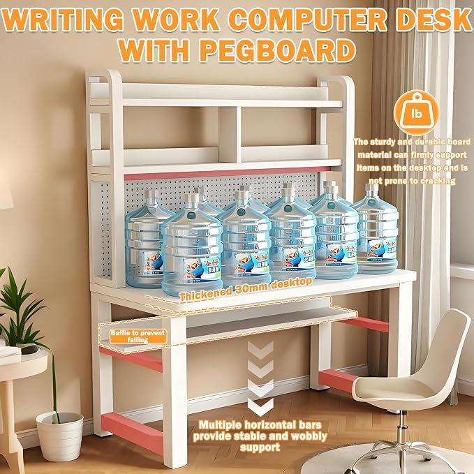 Computer Desk with Pegboard, Gaming Desk with Storage Shelves, PC Gamer Workstation Desk, Modern Study Writing Table for Home Office Bedroom (Brown, 31.5in/80cm) - Image 6