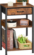 Lerliuo End Table with Fabric Drawer,3 Tier Industrial Wood Side Table with Storage,Modern Tall Printer Stand,Vintage Brown Nightstand,Rustic Bedside Tables for Living Room Bedroom Small Spaces by Lerliuo