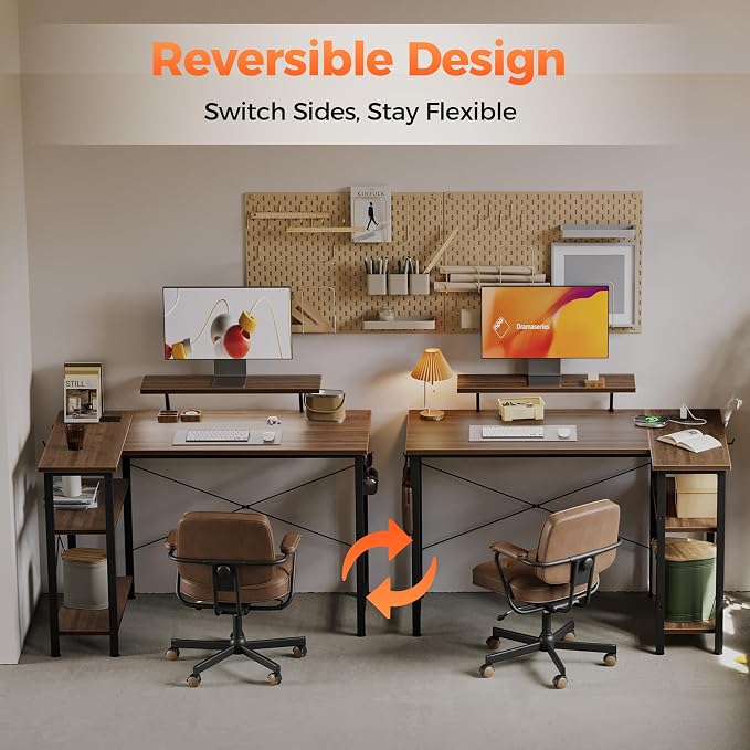 Mericonia 55 in L Shaped Gaming Desk, Large Corner Desk with Monitor Stand | Reversible Computer Desk with Power Outlets, LED Light & Storage Shelves, Office Table for Home Bedroom Study Work Writing - Image 3