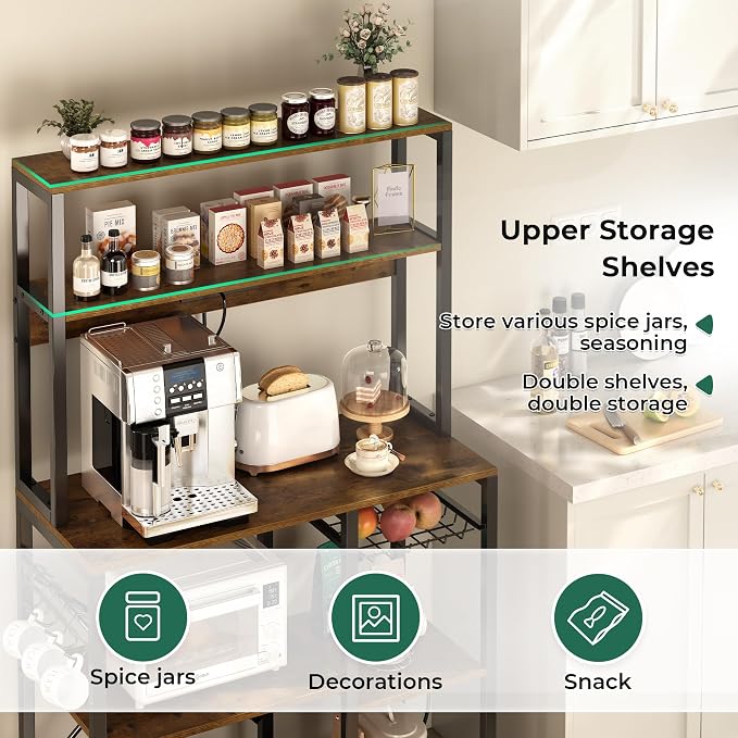 SUPERJARE Bakers Rack with Power Outlet, 35.4 Inches Coffee Bar with Basket - Image 5