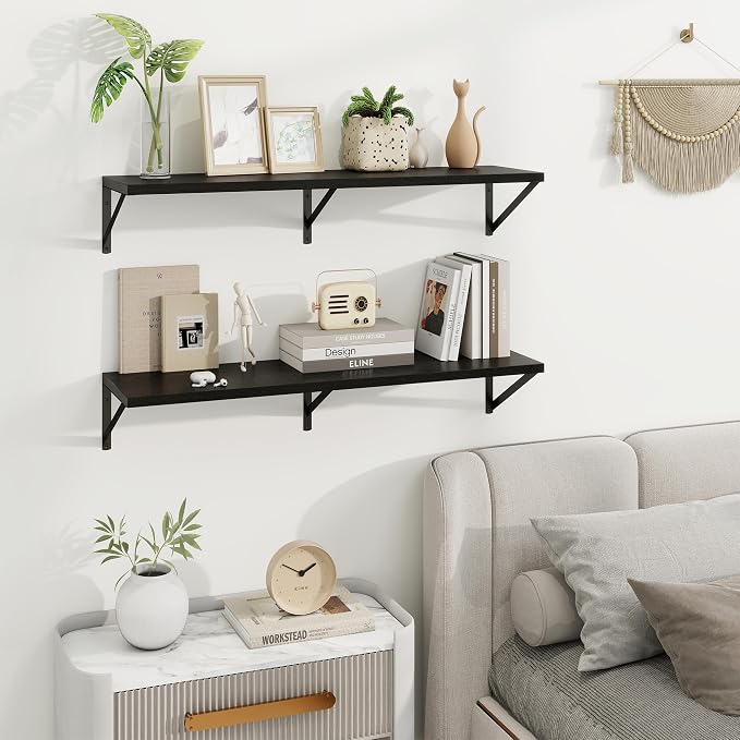 Axeman Deep Floating Shelves, 36'' x 10'' Black Wall Shelves Set of 2 - Image 7