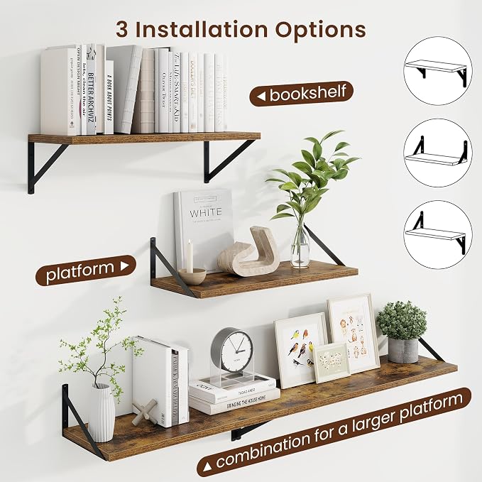 Axeman Deep Floating Shelves, 24'' x 10'' Brown Wall Shelves Set of 2 - Image 4