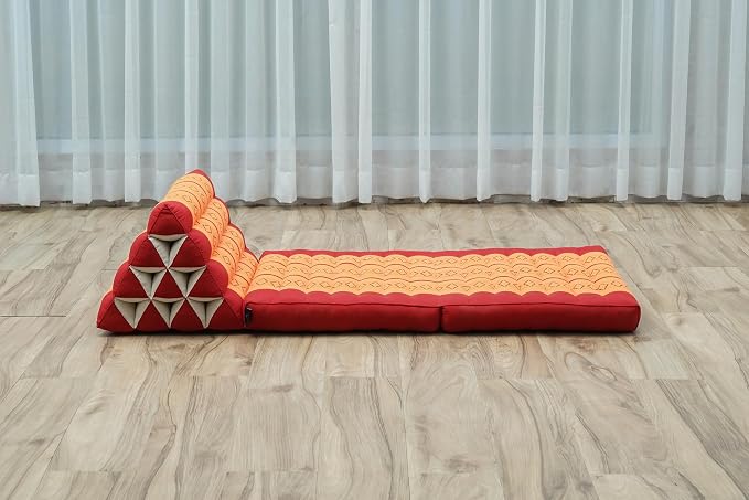 Leewadee 2-Fold Mat with Triangle Cushion – Comfortable TV Pillow, Foldable Mattress with Cushion Made of Eco-Friendly Kapok, 45 x 20 inches, Orange red - Image 6