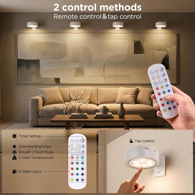 6-Pack Picture Lights for Wall, Rechargeable Wireless Poster Lights, White - Image 5