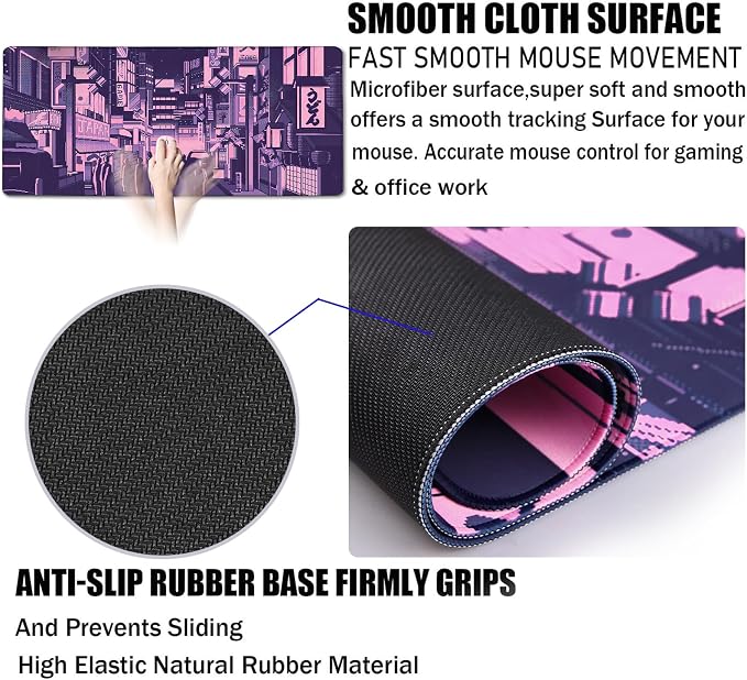 Large Mouse Pad Office Desk Pad Gaming, Kyoto | Durable Waterproof Non-Slip Base Long Large Gamer DeskMat for Home Office Gaming Work - Image 3