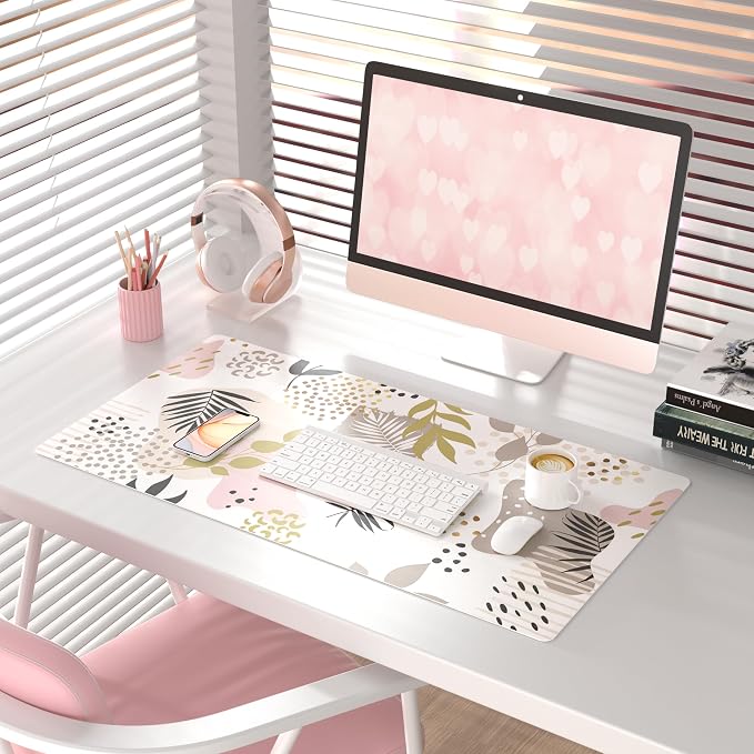 QiyI PU Leather Large Mouse Pad, Office Decor, 31.5" x 15.7", Tropical | Desk Décor Accessories, Extended Size, Waterproof & Easy to Clean, Smooth Surface, Non Slip Desk Organization - Image 2