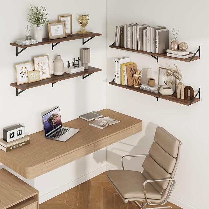 Axeman Deep Floating Shelves, 48'' x 10'' Walnut Wall Shelves Set of 2 - Image 2