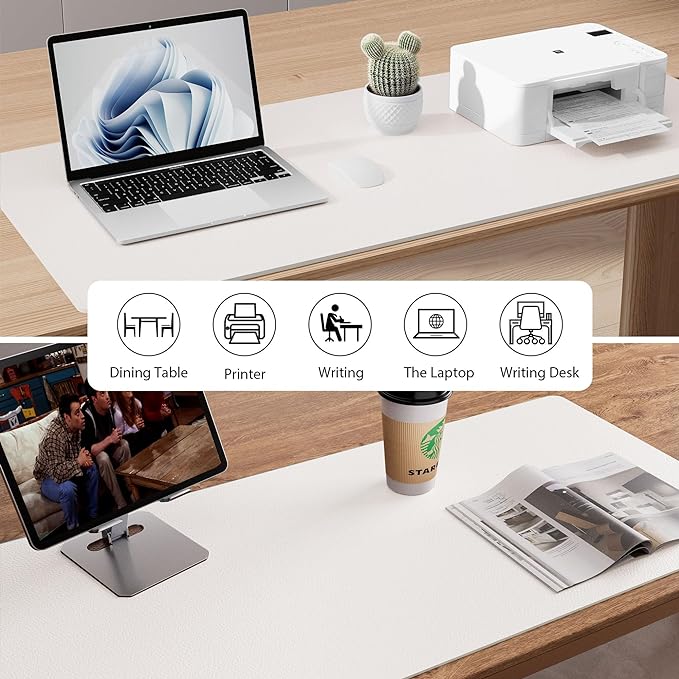 Aothia Faux Leather Desk Mat - Non-Slip PU Leather Desk Blotter, Waterproof Writing Surface, Large Desk Pad for Office & Home (Off-White, 55" x 24") - Image 6