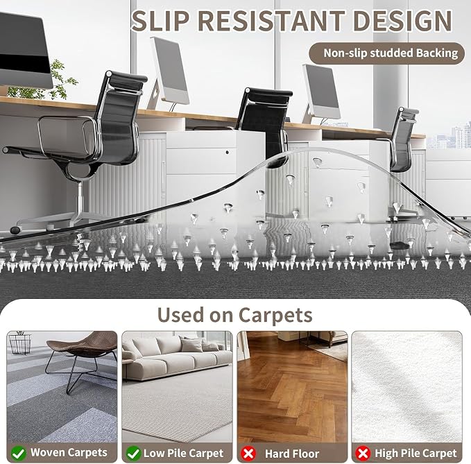 Office Chair Mat for Low Pile Carpet, 36"x48" Clear Smooth Glide with Lip | Non-Slip Studded Backing, Smooth Glide,Heavy-Duty Clear Plastic, Extended Lip –Carpet Protector for Office, Desk, Gaming - Image 5