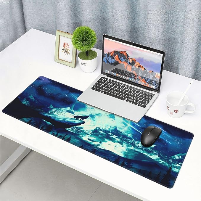 Gaming Mouse Pad Anime Mousepad Large Extended Wolves Gaming Mouse Mat with Stitched Edges Wolf Office Decor with Non-Slip Rubber Base Desk Mat for Work Gaming Office Home 31.5'' X 11.8'' Inch - Image 5