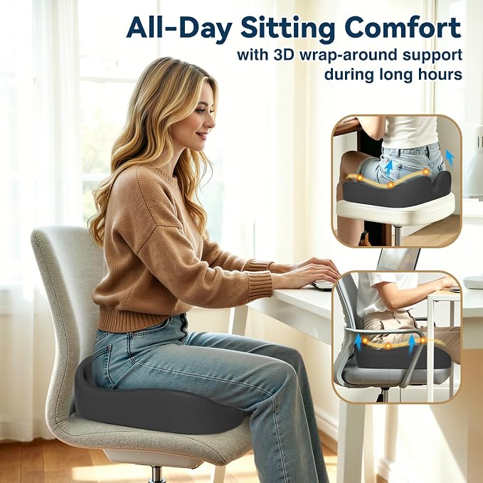 TushGuard 6-Zone Ergonomic Seat Cushion with Coccyx Cutout, Grey | Office Chair Cushions for Tailbone Pain, Non-Slip Bottom, Breathable Washable Mesh, Versatile Use for Car, Office, Wheelchair - Image 6