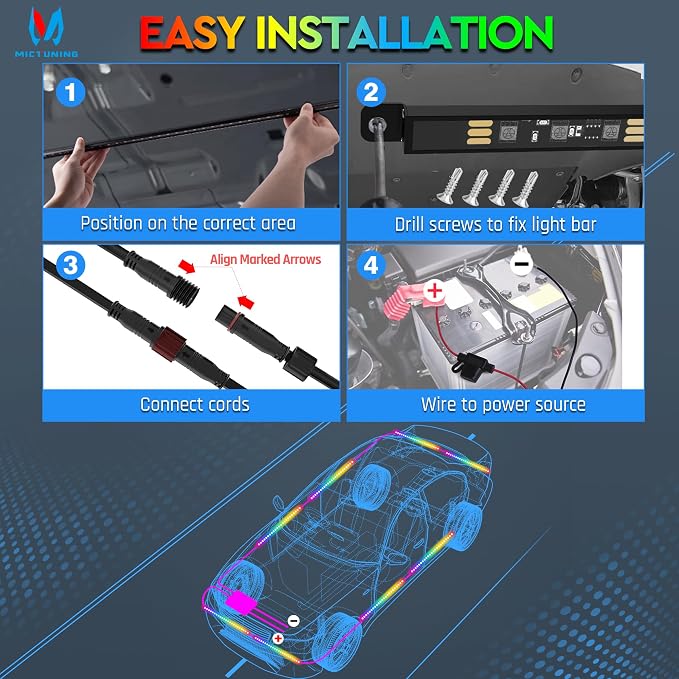 MICTUNING N8 RGB+IC Underglow LED Lighting Kit for Truck with Remote & Key Fob Dual Control, Exterior Neon Accent Underbody Strip, Multicolor Mode, Waterproof, Aluminum Casing - Image 7