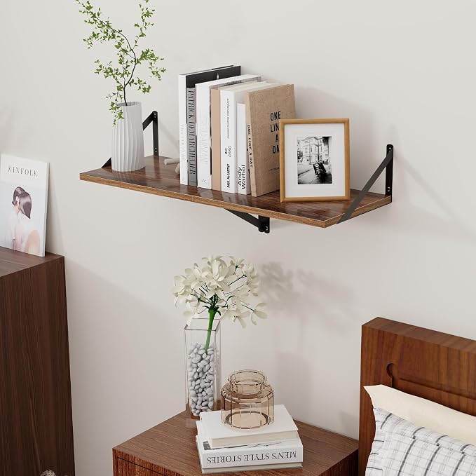 Axeman Deep Floating Shelves - 16 Inch Wide x 12 Inch Deep Walnut Wall Shelves Set of 2 - Rustic Wide Wood Wall Mounted Shelves for Room Decor & Storage - Image 7