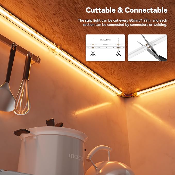 PAUTIX RGB COB LED Strip Light 32.8ft/10m,UL Listed 24V Color Changing Light Strips with 840LEDs/m Multicolor Flexible Tape Lights for TV,Room,Bedroom,Party DIY Decoration(Power Supply Not Included) - Image 7