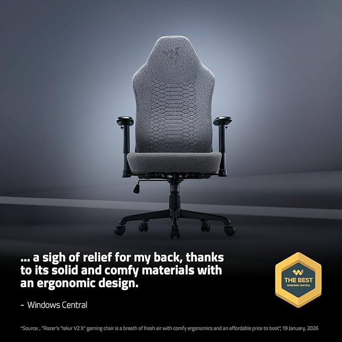 Razer Iskur V2 X Ergonomic Gaming Chair, Light Gray Edition | Built-In Lumbar Support, Wide Seat, High Density Foam Cushions, Adjustable 152 Degree Recline, 2D Armrests, Plush Fabric - Image 3