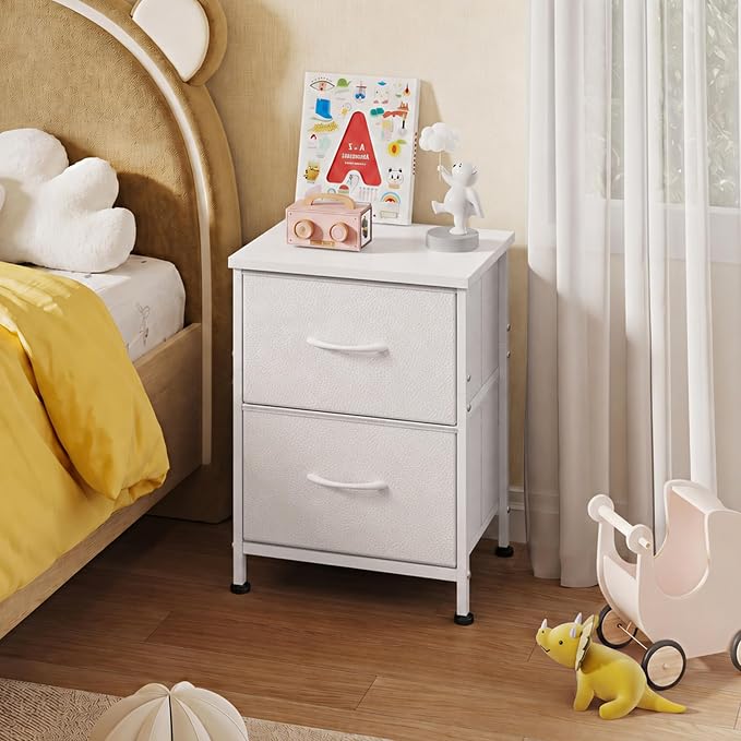 WLIVE White Night Stand, Small Dresser with 2 Drawers & Wooden Top, White - Image 8