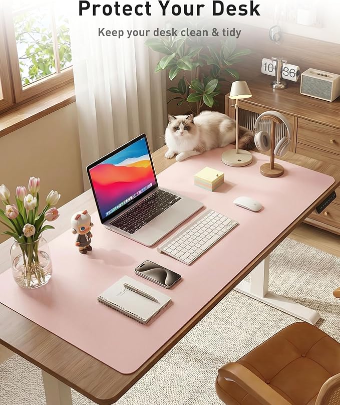 Aothia Faux Leather Desk Mat - Large Mouse Pad, Non-Slip PU Leather Blotter, Waterproof Writing Surface for Office and Home (Fairy Pink, 63" x 17") - Image 3