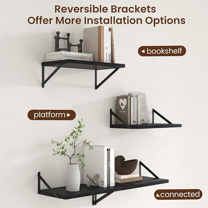 Axeman Deep Floating Shelves - 20 Inch Black Floating Shelves Set of 2-12 Inch Deep Wood Wall Shelves for Living Room Bathroom Kitchen - Image 4