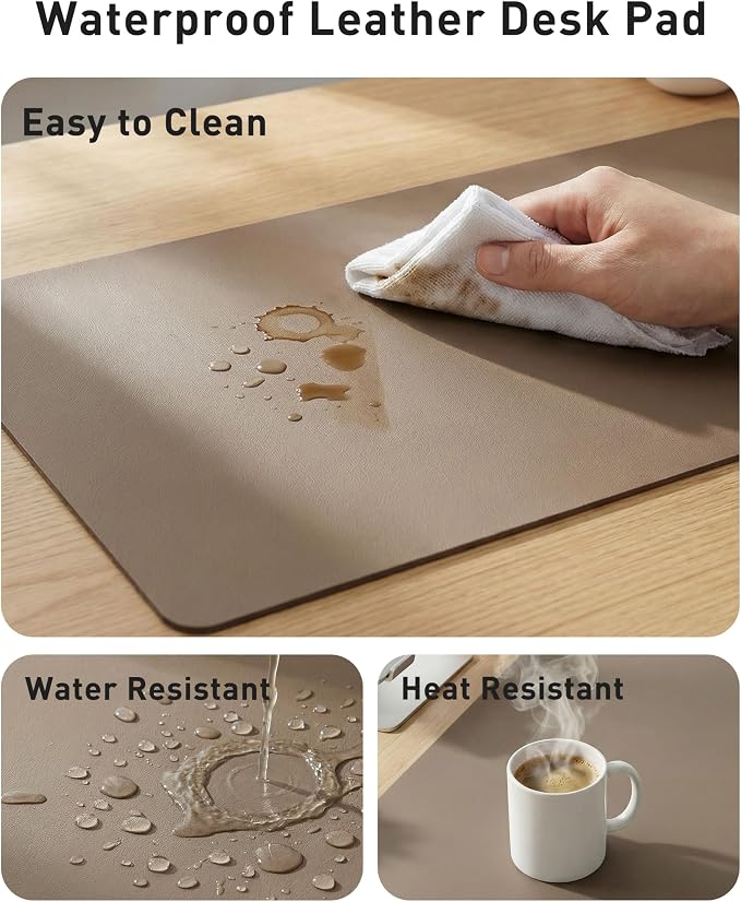 Aothia Faux Leather Desk Mat - Large Mouse Pad, Non-Slip PU Leather Blotter, Waterproof Writing Surface for Office and Home (Coffee, 40" x 24") - Image 7