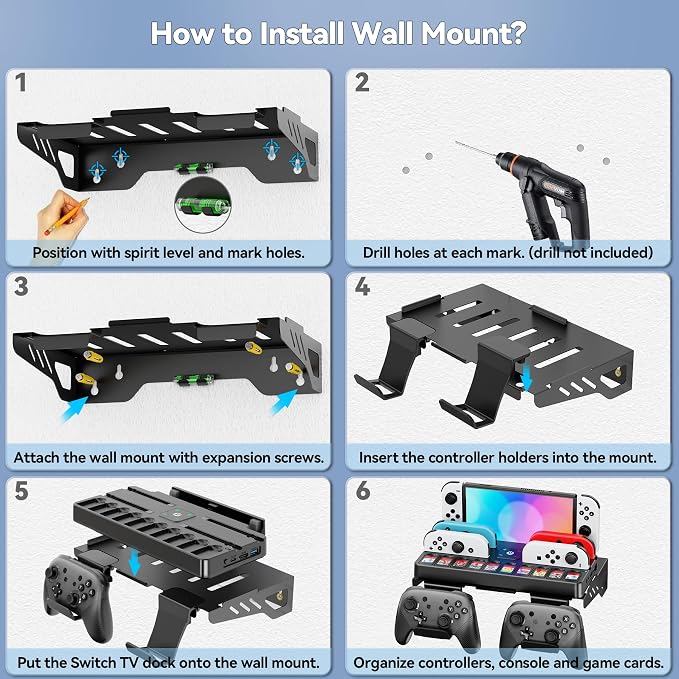 Switch Dock Wall Mount with Joy-Con Charger and Pro Controller Holder - Image 5
