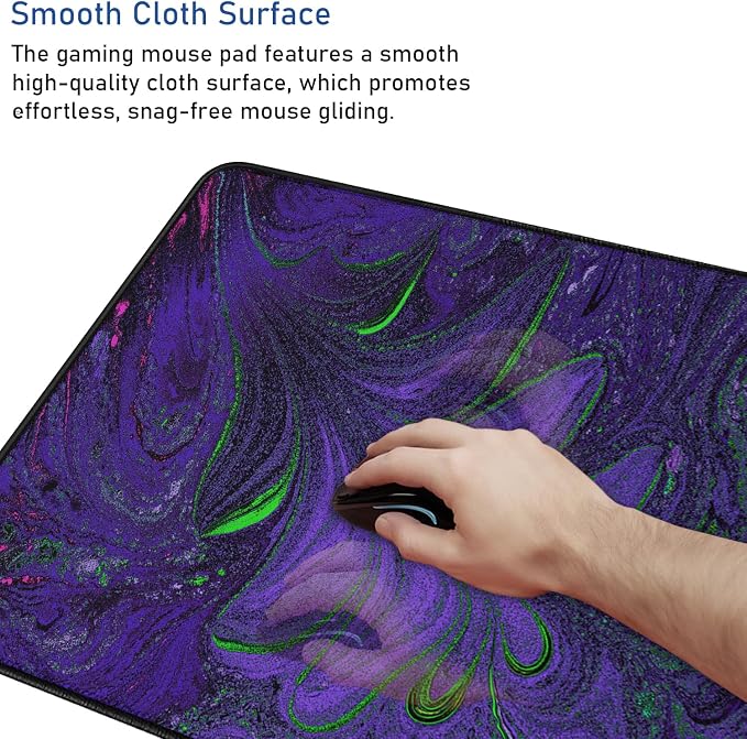 Large Mouse Pad with Stitched Edges, Durable Non-Slip Natural Rubber Base, Waterproof Computer Keyboard Pad Mat for Esports Pros/Gamer/Desktop/Office/Home - Purple Green - Image 5