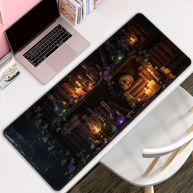 Enchanted Bookshelf Desk Mat, XL 31.5"x11.8" Large Mouse Pad, Floral Books Extended Gaming Mouse Mat,Non-Slip Rubber Base Waterproof with Stitched Edges for Gaming Office Home Decor - Image 7
