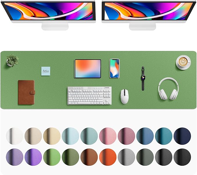 Aothia Faux Leather Desk Mat - Large Mouse Pad, Non-Slip PU Leather Blotter, Waterproof Writing Surface for Office and Home (Olive Green, 63" x 17") by AothiaSimpleNaturalUnique