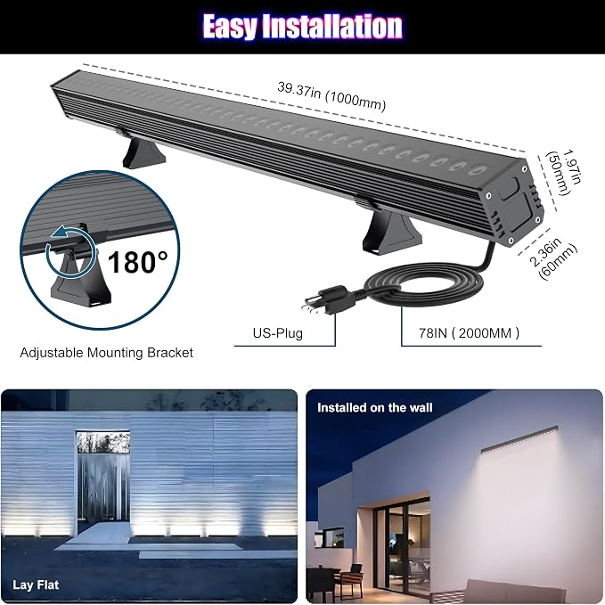 Smart Wall Washer Light Dimmable APP Control, 180W RGBCW Color Changing Linear LED Light Bar with RF Remote Control, Group Function, Timing, Perfect for Outdoor & Indoor Lighting Projects - Image 6