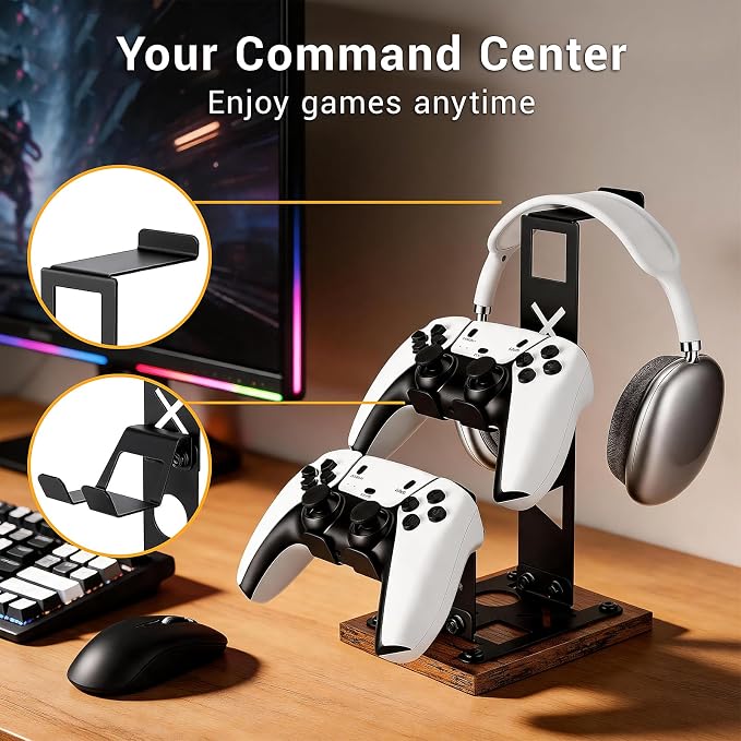 Gaming Headset Stand Game Headphone Organizer Controller Holder for Gamepad | Gaming Headphones Stand Gamepad Organizer Game Earphone Hanger Controller Hook for Desktop,Gaming Desk Accessories Black - Image 5
