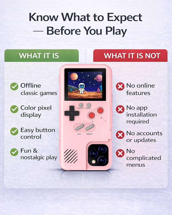 Game Phone Case, 168 Built-in Small Video Games, Pink, Compatible with iPhone 13, 13 Pro - Image 5