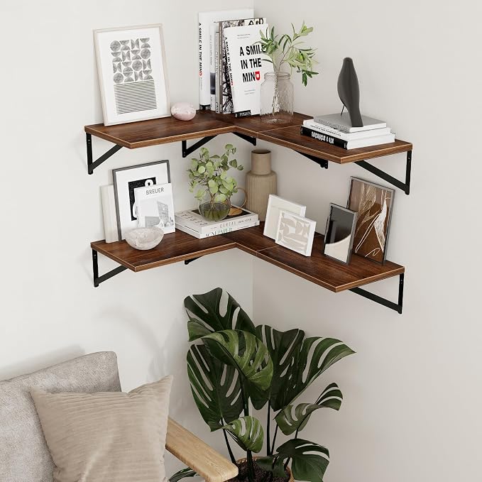 Axeman Deep Floating Shelves - 16 Inch Wide x 12 Inch Deep Walnut Wall Shelves Set of 2 - Rustic Wide Wood Wall Mounted Shelves for Room Decor & Storage - Image 2