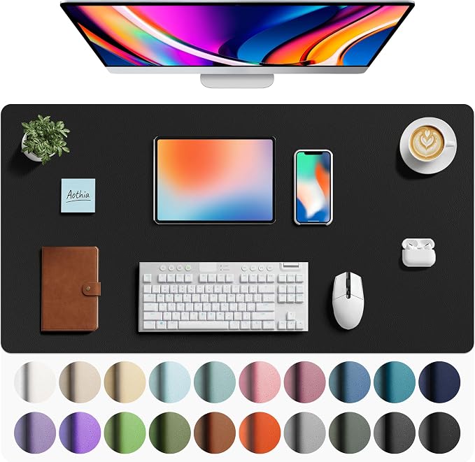 Aothia Faux Leather Desk Mat - Large Mouse Pad, Non-Slip PU Leather Blotter, Waterproof Writing Surface for Office and Home (Black, 40" x 24") by AothiaSimpleNaturalUnique