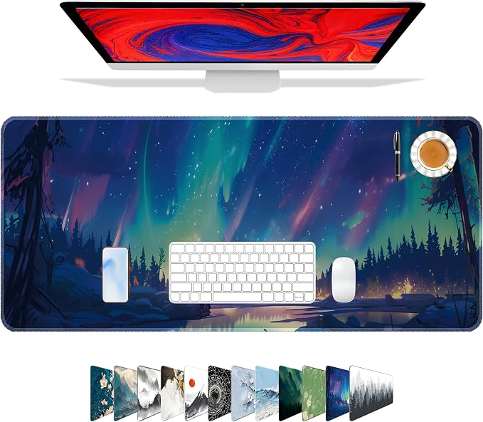 Galdas Mouse Pad for Gaming,Aurora Background Pattern XXL XL Large Mouse Mat Long Extended Mousepad Desk Mat Non-Slip Rubber Mice Pads Stitched Edges Thin (31.5 x 11.8 x 0.12 Inches) by Galdas