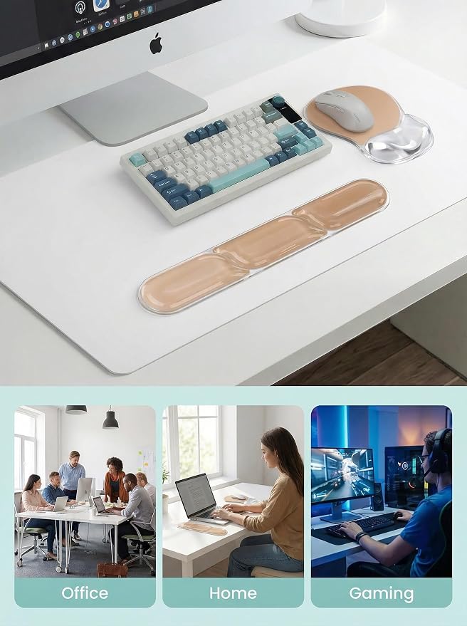 AUPET Ergonomic Gel Mouse Pad and Keyboard Wrist Rest Set, Crystal Gel Cushion Support, PU Base, Smooth Tracking Surface, Easy to Clean Desk Accessories for Office Home Laptop (Gradient Brown) - Image 5