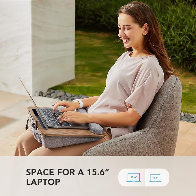 HUANUO Laptop Lap Desk with Cushion, Fit up to 15.6" Laptops, Woodgrain - Image 2