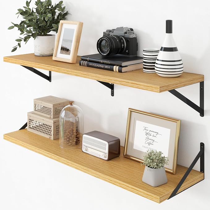 Axeman Deep Floating Shelves - 40 Inch Floating Shelves Set of 2-12 Inch Deep Oak Wall Shelves for Living Room Bathroom Kitchen by Axeman