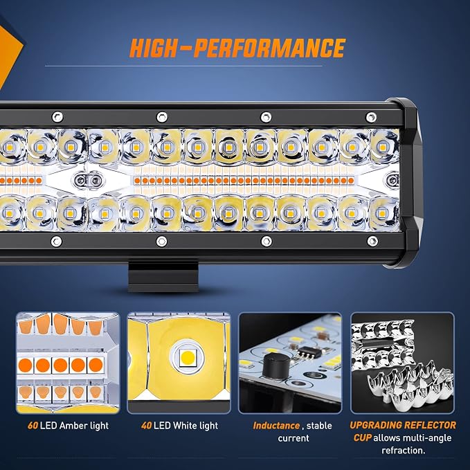 Nilight 12inch Amber White Strobe 6 Modes 300W LED Light Bar - Image 7