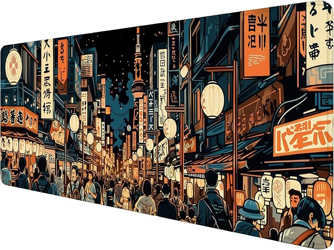 Japanese Street Desk Pad Mouse Pad Anime Tokyo Night Market XL Mouse Pad Large Mousepad Extended Laptop Keyboard Mat Gaming Desk Pad Mouse Mat Office Computer Keyboard Laptop Home 31.5"x11.8" by Unknown