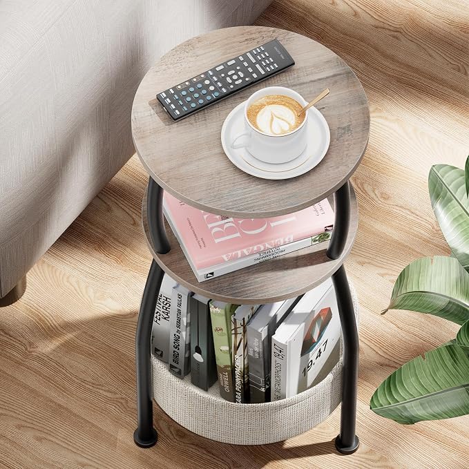 Round Side Table for Living Room with Storage Basket, 11.81in - Image 7