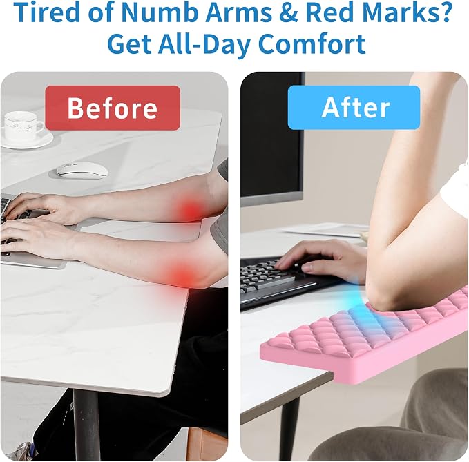 MEKASS L-Shaped Desk Elbow Pad for Desk, Memory Foam Elbow Support Padding with Non-Slip, Ergonomic Desk Edge Cushion, Wrist Comfort Support for Office Home 2 Pcs (Diamond Pink) - Image 2