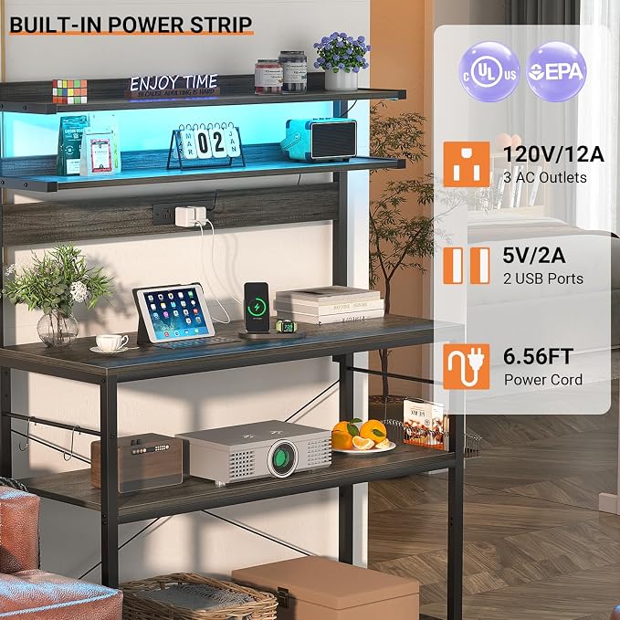 Aheaplus Bakers Rack with Power Outlet & RGB LED, 31.5 In Coffee Bar Table - Image 3
