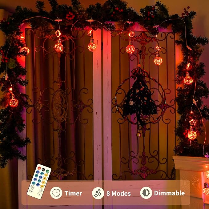 YOLIGHT Wishing Ball Curtain Lights 200 LED Window Curtain String Lights with Remote, USB Battery Powered Twinkle Globe Fairy Lights for Party Bedroom Christmas Halloween Decoration (Orange) - Image 3