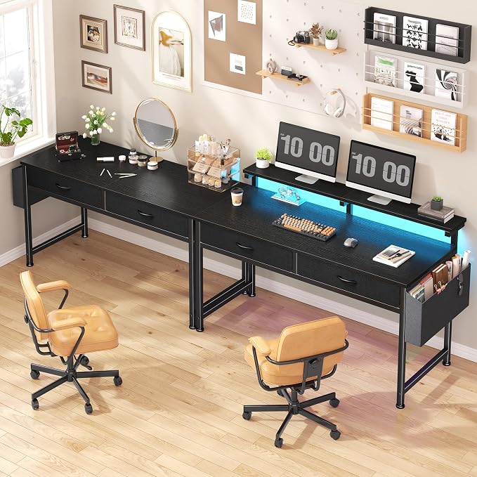 DurayLoly 47.3" Office Computer Desk with LED Lights &2Fabric Drawers,Black - Image 8