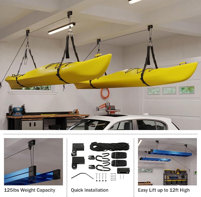 RAD Sportz Kayak Storage Hoist - Overhead Pulley System with 125lb Capacity for Canoes, Bikes, Ladders, and More - for up to 12-Foot Ceilings - Image 8