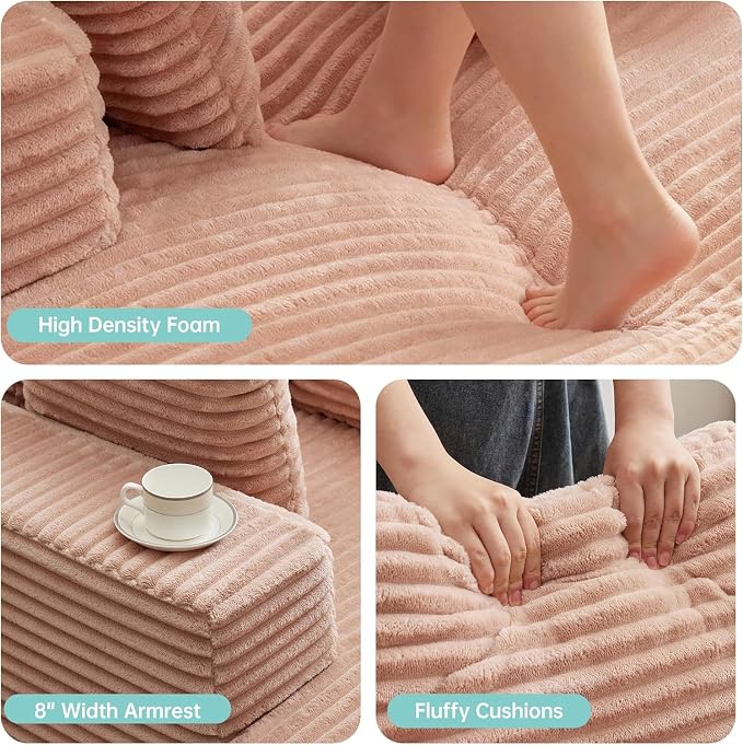Boneless Chaise Lounge Chair, 54" Oversized Cloud Couch Sofa with Deep Seat, Plush Corduroy Reading Chair for Living Room, Bedroom, Reading Nook, Apartment, Gaming Room & Movie Nights, Pink - Image 4
