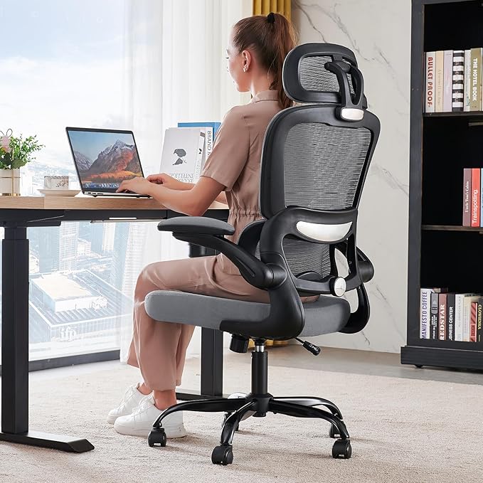 TRALT Office Chair Ergonomic Desk Chair - Gaming Chair with Lumbar Support (1,Dark Grey) | 330 LBS Home Office Desk Chairs with Headrest, Reading Chair with Flip-up Armrests, Comfortable Computer Chairs (1, Grey) by TRALT