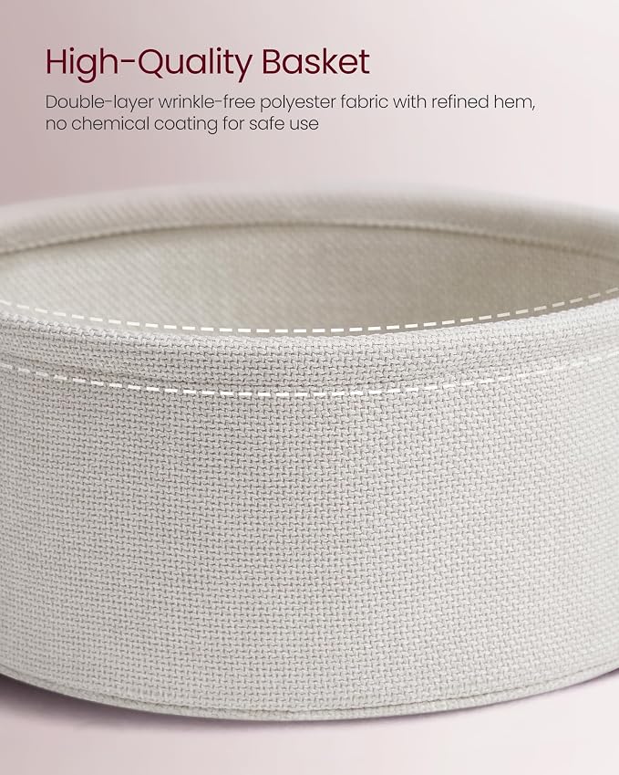 VASAGLE Side Table with Charging Station,Fabric Basket, Round End Table - Image 7
